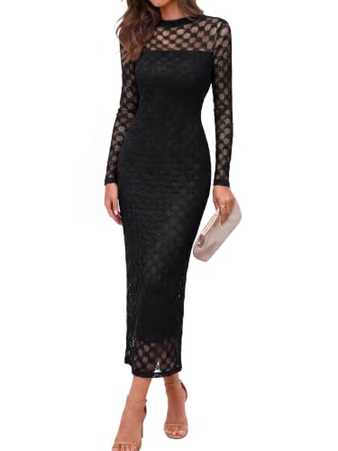 Simplee Womens Lace Maxi Formal Wedding Guest Elegant Bodycon Dress Black