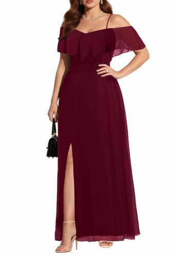 Women Plus Size Burgundy Bridesmaid Dress Off Shoulder Formal Wedding Guest