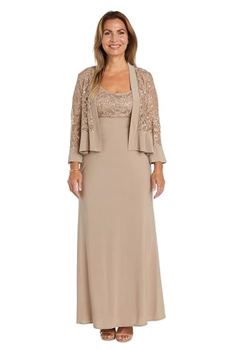 R&M Richards Women's 2-Piece Sequin Lace Flyaway Jacket & Empire Waist Maxi Dress Set for Mother of the Bride, Wedding Guest