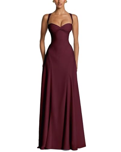 Women's Spaghetti Straps Bridesmaid Maxi Dress A Line Formal Dresses