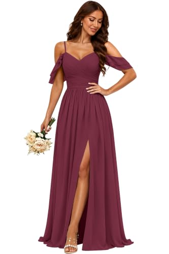 Chiffon Spaghetti Off-Shoulder Bridesmaid Dresses for Women Desert-Rose 12