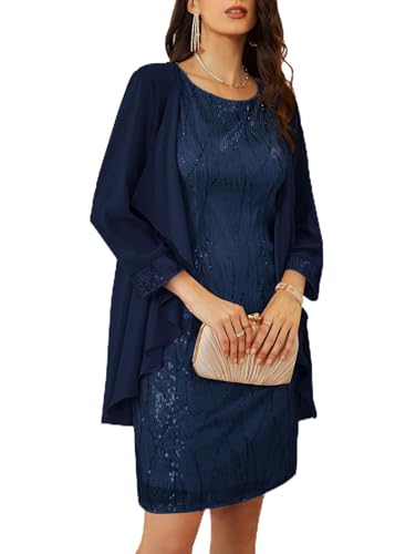 GRACE KARIN Blue Sequin Dress Tea Short Evening Dress Fall Guest Wedding Dresses for Women Grey Blue XL