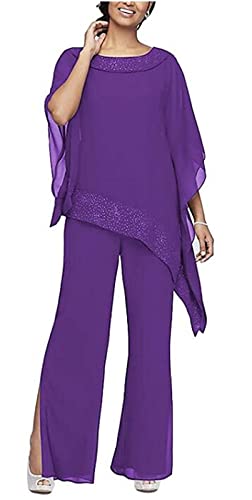 Bead Mother of Bride Pant Suits for Womens Wedding Guest Plus Size Cocktail Pant Suits Dressy Evening Prom Purple