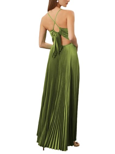 TPonline V Neck Bridesmaid Dresses for Women Pleated Chiffon A Line Backless Wedding Dresses Clover Size 6