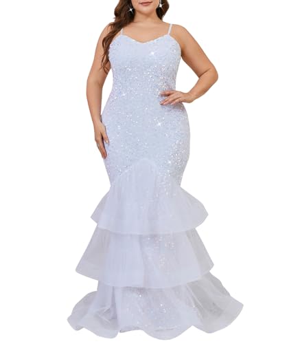 dasmzper Women Sexy Sleeveless Sequin Mesh Patchwork Maxi Dress White Plus Size Sling Cocktail Party Formal Gowns