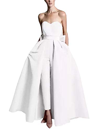 Detachable Skirt Wedding Dresses Pants Bow Sweetheart Jumpsuit Prom Gowns Formal Dress White/B 10