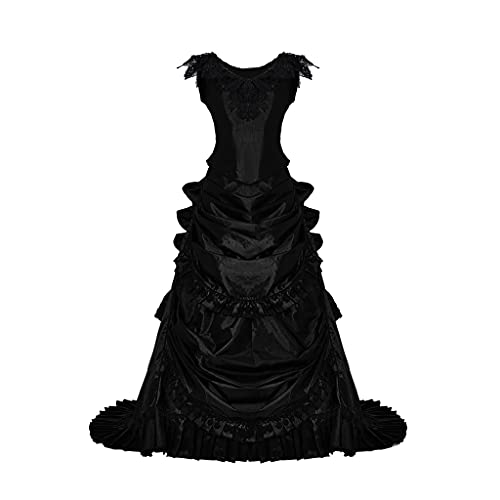 Women's Gothic Victorian Bustle Wedding Gown Renaissance Vintage Evening Long Dress Steampunk Ball Gowns Black