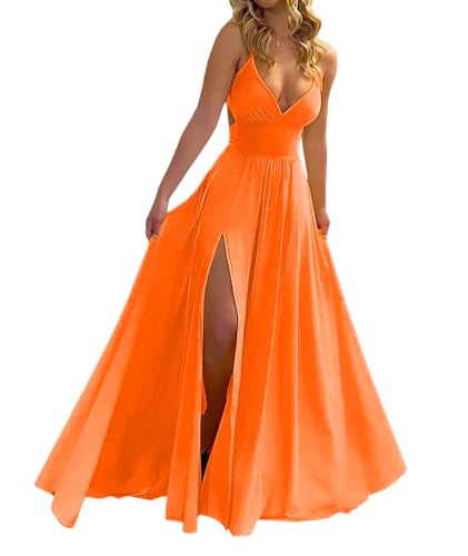 xxxiticat Women’s V Neck High Split Maxi Dress Tie Back Formal Gowns OR-L