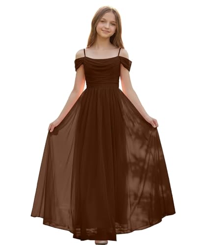 FLwuhui Junior Bridesmaid Dress Brown Girls Bridesmaid Dresses Floor Length Chiffon First Communion Dress for Girls US7