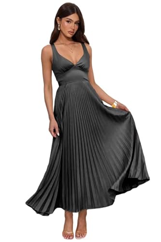 DVBTRGN Pleated Black Bridesmaid Dresses for Women A Line Maxi Satin Wedding Guest Dress Long Corset Formal Evening Party Gown US12