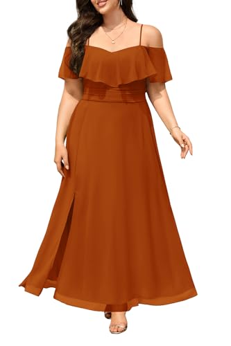 Women Plus Size Bridesmaid Dresses Burnt Orange Rust Cold Shoulder Formal