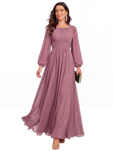 Ever-Pretty Women's Chiffon Long Sleeve Formal Wedding Guest Dresses Orchid