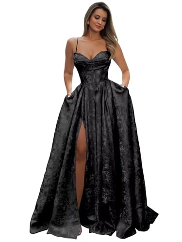 Satin Prom Dresses for Women with Slit 2026 Spaghetti Straps Evening Gowns