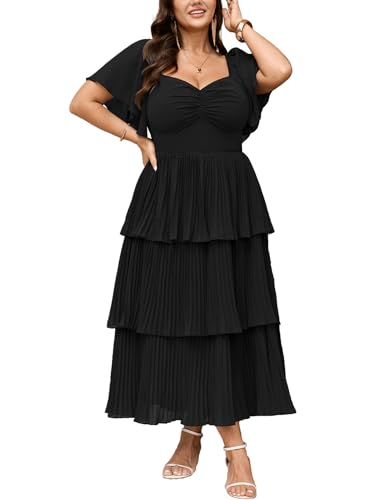SCOMCHIC Women's Plus Size Formal Wedding Guest Evening Party Dress Black