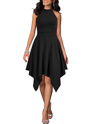 WOOSEA Women's Sleeveless Halter Neck Formal Dress Hem Asymmetrical A Line Party Cocktail Dress Black