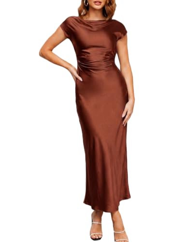 Gmeitoey Women's Formal Satin Backless Midi Dress Cocktail Wedding Guest