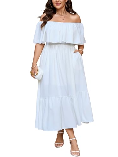 SCOMCHIC Womens Plus Size Wedding Guest Cocktail Dresses White