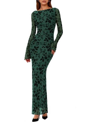 PRETTYGARDEN Women's Floral Bodycon Maxi Dress Wedding Guest Dresses