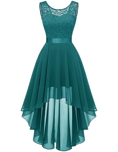 BeryLove Formal Dresses for Women Homecoming Wedding Guest Cocktail Vacation Prom Dress for Teens Sleeveless Lace Chiffon Floral Bridesmaid Elegant Midi Gowns 35 Peacock Green M