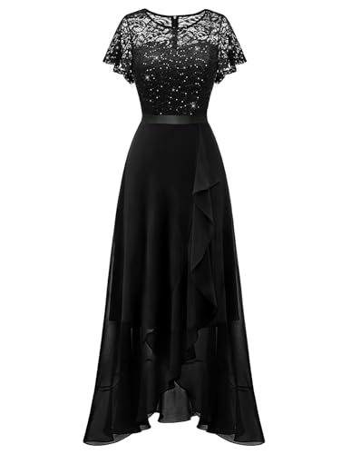 BeryLove Sequin Formal Long Cocktail Dress for Women Wedding Guest Black 2X