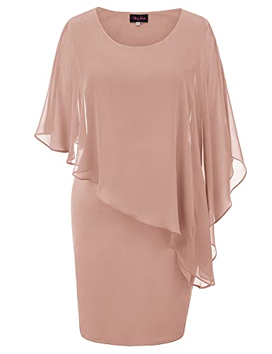 Hanna Nikole Womens Elegant Chiffon Ruffle Flattering Cape Sleeve Overlay Cocktail Party Dress Large Dark Pink