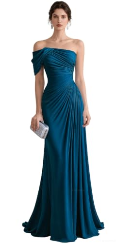 Liopus One Shoulder Chiffon Bridesmaid Dresses Wedding Peacock US14 | Ruched Design, Asymmetric Shoulder, Slim Fit Silhouette, Floor Length Cut, For Wedding Guest, Prom, Banquet