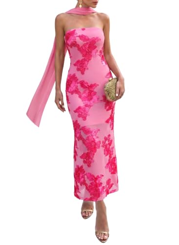 Dokotoo Pink Dress Strapless Formal Cocktail Wedding Guest Dress 2026 Mesh