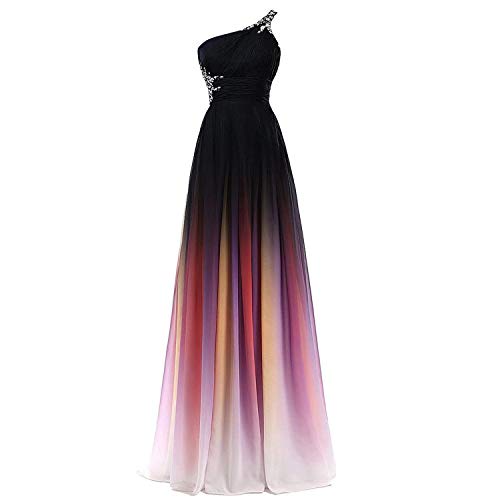 Kivary Beaded One Shoulder Prom Dress 2021 Ombre Chiffon Long Evening Black Colorful 6