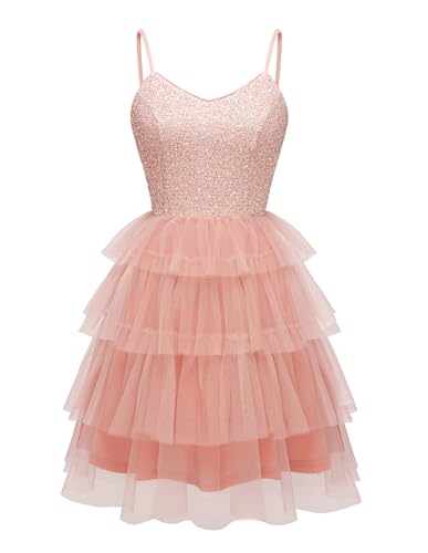 Dressystar 2026 Women's Sequin Prom Mini Homecoming Dresses Blush L