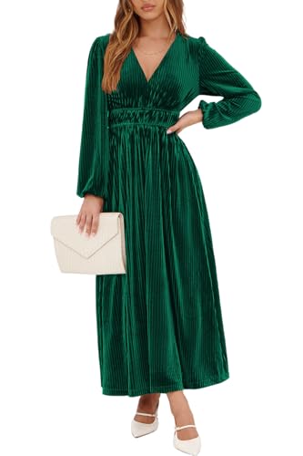 Sissyaki Women's Velvet Long Sleeve Maxi Dress Formal Wedding Guest Cocktail Dress for Fall Winter B#Emerald Green Small