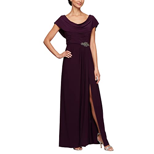 Alex Evenings Women's Long Cowl Neckline Mother of The Bride Dress, Formal Event Gown (Petite and Regular Sizes), Eggplant, 16P