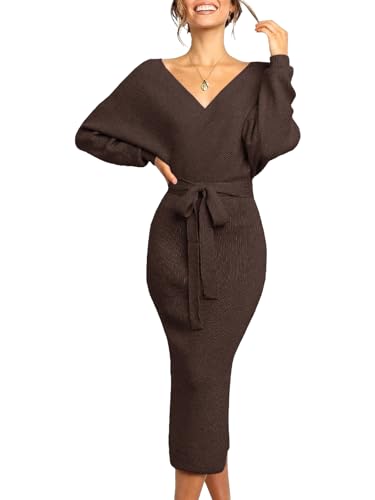 Womens Maxi Sweater Dress Long Sleeve Batwing Wrap V Neck Fall Dresses