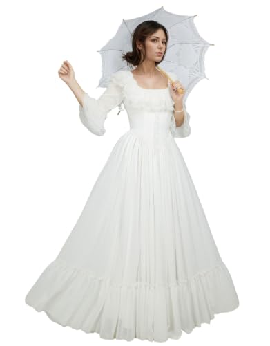 miccostumes Women's Rococo Dress Marie Antoinette Costume Ball Gown Victorian Dress (M) White