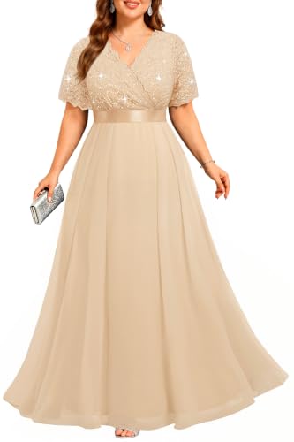 Pinup Fashion Plus Size Mother of Bride Champagne Formal Bridesmaid Dress