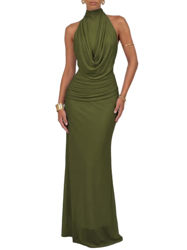 CurvySweet Claire Women's Halter Backless Ruched Mermaid Formal Maxi Dress