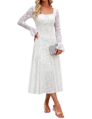 Nitzana Womens Cocktail Dress Long Flare Sleeve Wedding Guest Dresses White