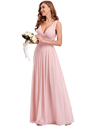 Ever-Pretty Womens Bridesmaid Dress V-Neck Sleeveless A Line Chiffon Floor Length Formal Dress Pink US6