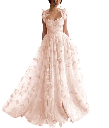 3D Butterfly Long Homecoming Dress Floral Tulle Corset Prom Dress US0