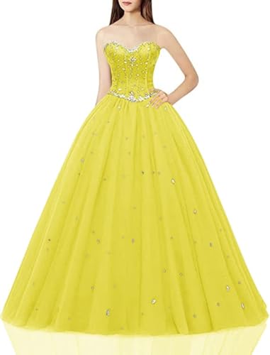 Likedpage Women's Sweetheart Ball Gown Tulle Quinceanera Dresses Prom Dress (US8, Dark Yellow) … …