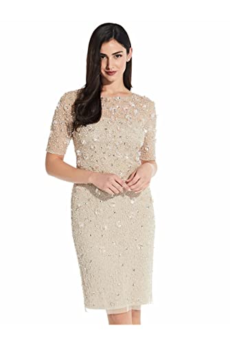Adrianna Papell Women's Beaded Cocktail Dress, Biscotti, 10