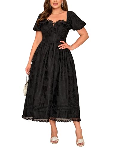 EYWOL Plus Size Black Dress for Wedding Guest - Cocktail Evening Gown | Black Prom Dress, Tea Length Dresses for Women Formal, Vestido Elegante Para Mujer De Fiesta, Formal Plus Size Dresses