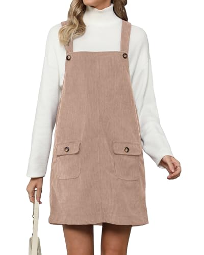 Luvamia Womens Fashion Corduroy Adjustable Straps Casual Plus Size Dress For Women Fall Outfits Toasted Almond Overall Dress XX-Large / 20-22