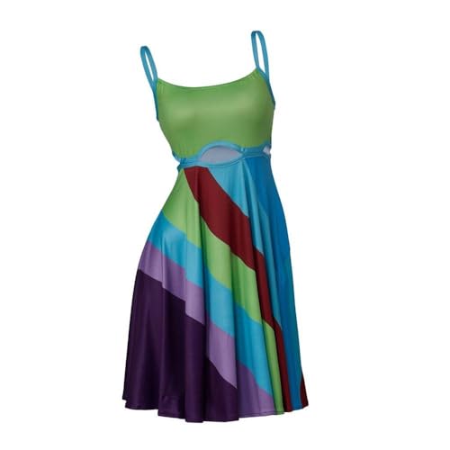 MyheroCos Women's 13 Going On 30 Rainbow Sexy Mini Dress Vintage Print Bodycon Dress Multicolor Cut-Out Dress-XXXL