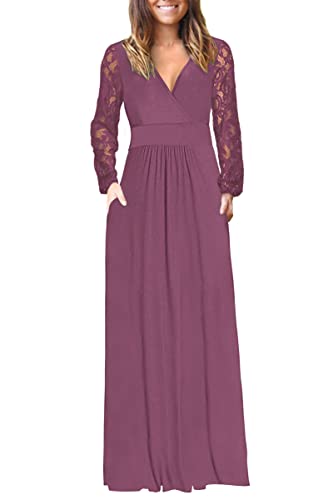 AUSELILY Women's Lace Long Sleeve Maxi Dress 2026 V Neck Wrap Formal Party