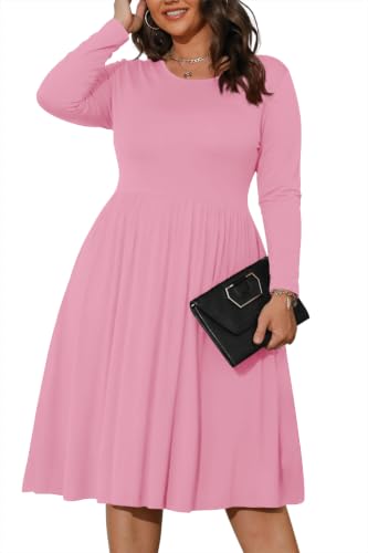 POSESHE Plus Size Dresses for Women Flattering Dresses to Hide Tummy Casual Empire Waist Loose Dress,Pink Red,2XL