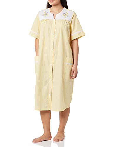 AmeriMark Womenâ€s Embroidered House Coat – Short Sleeve Dress with Front Pockets Sunshine 01X