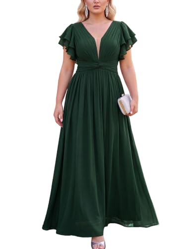VOUIAO Women Plus Size Bridesmaid Wedding Guest Formal Dress Dark Green 2XL