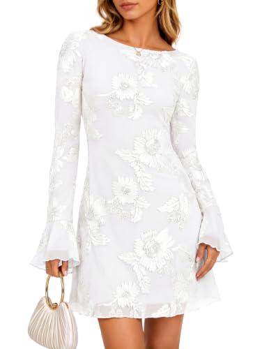 ZESICA Women's 2026 Fall Wedding Guest Cocktail Mini Dress White M