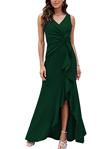 FQA Long Wedding Guest Dresses for Women Formal Gowns and Evening Dresses Green V Neck Sleeveless Split Wrap Elegant Dress for Women Evening Party