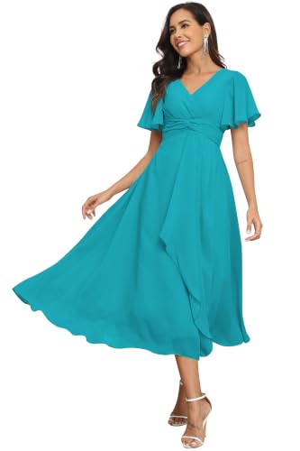 V-Neck Chiffon Bridesmaid Dresses Aqua Blue Formal Dress 28